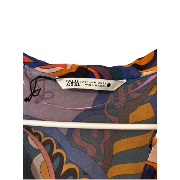 Zara Pucci Mini Dress Scarf Neck Tie Multi Color Print Florals Long Sleeve Sz M - Picture 2 of 8